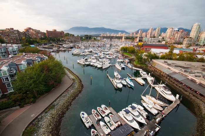 Granville Island marina aerial view