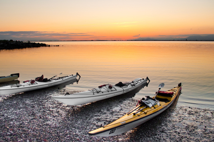 Kayaks on a beach