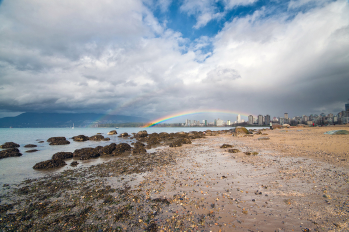 Kits Beach View of Vancouver With a Rainbow