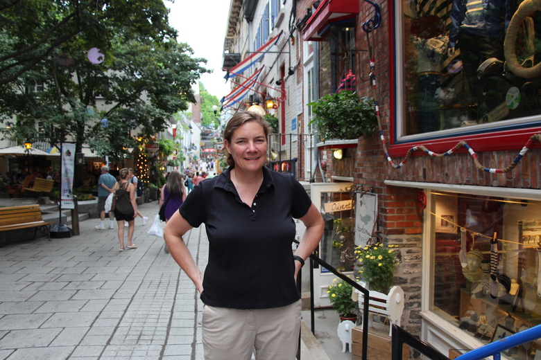 Julie outside the artisan wool shop